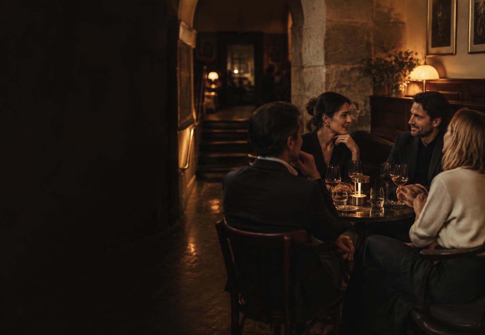 Friends sharing wine in an intimate setting
